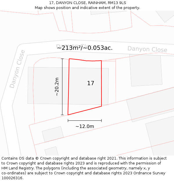 17, DANYON CLOSE, RAINHAM, RM13 9LS: Plot and title map