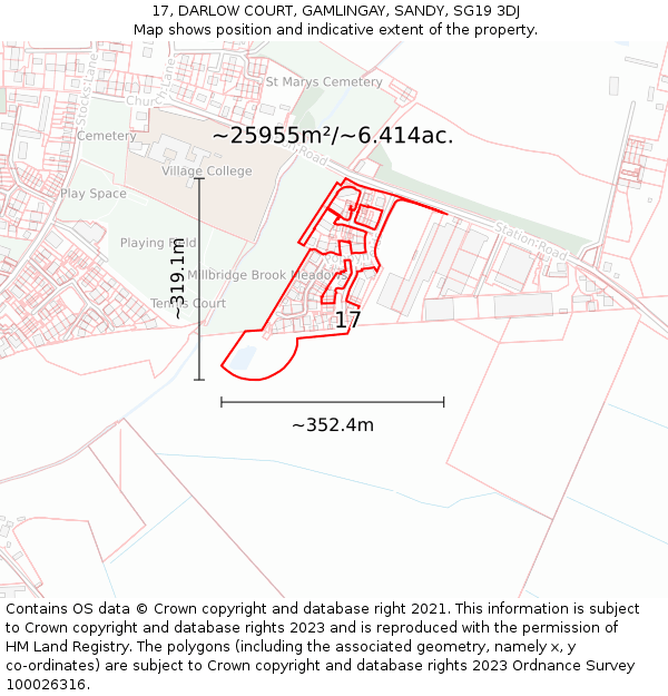 17, DARLOW COURT, GAMLINGAY, SANDY, SG19 3DJ: Plot and title map