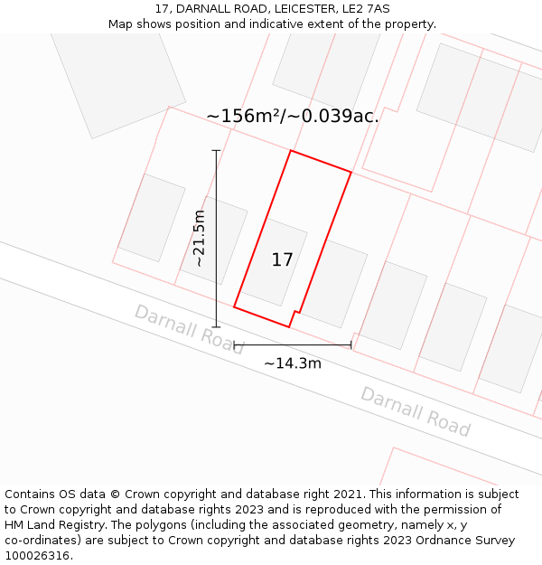 17, DARNALL ROAD, LEICESTER, LE2 7AS: Plot and title map