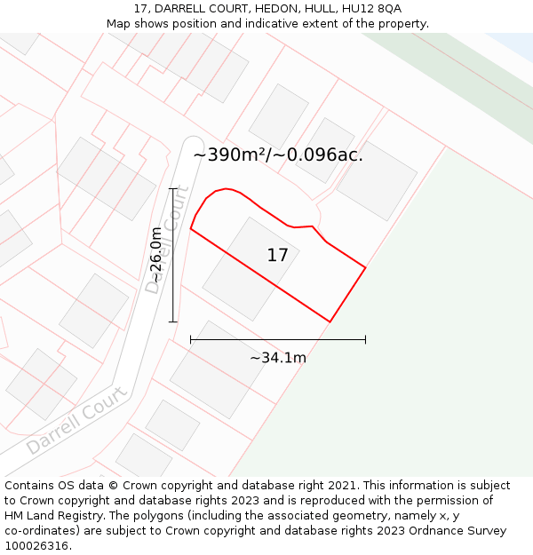 17, DARRELL COURT, HEDON, HULL, HU12 8QA: Plot and title map