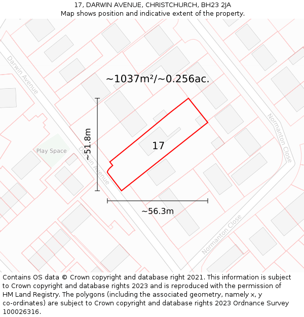 17, DARWIN AVENUE, CHRISTCHURCH, BH23 2JA: Plot and title map