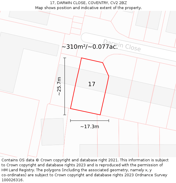 17, DARWIN CLOSE, COVENTRY, CV2 2BZ: Plot and title map