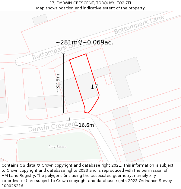 17, DARWIN CRESCENT, TORQUAY, TQ2 7FL: Plot and title map