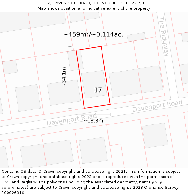 17, DAVENPORT ROAD, BOGNOR REGIS, PO22 7JR: Plot and title map