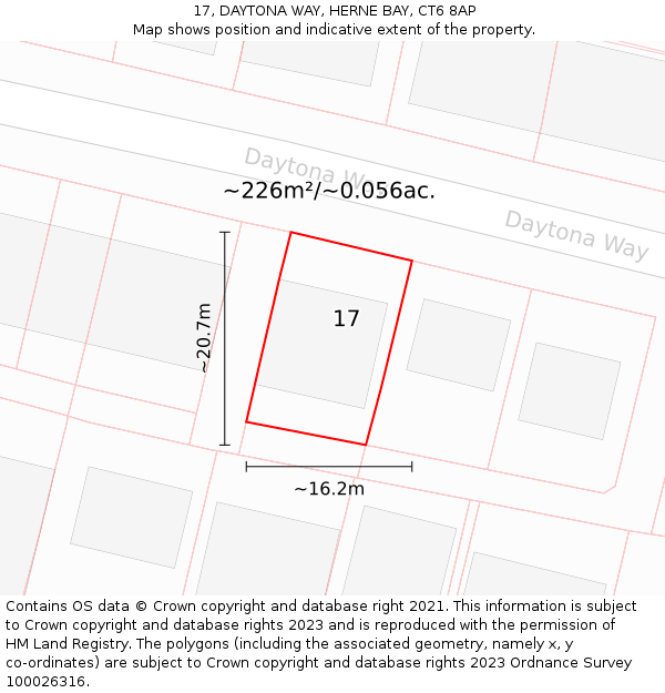 17, DAYTONA WAY, HERNE BAY, CT6 8AP: Plot and title map