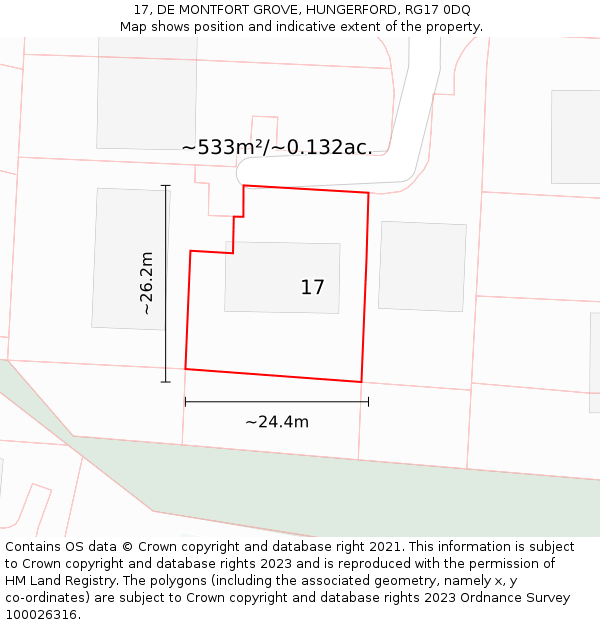 17, DE MONTFORT GROVE, HUNGERFORD, RG17 0DQ: Plot and title map