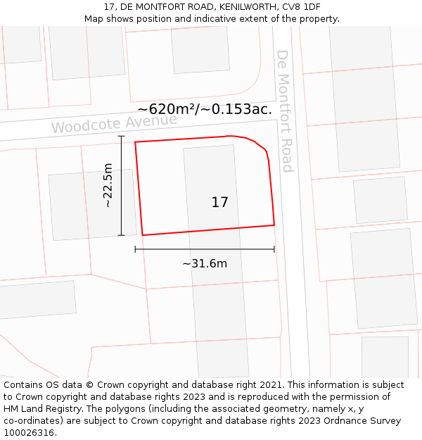 17, DE MONTFORT ROAD, KENILWORTH, CV8 1DF: Plot and title map