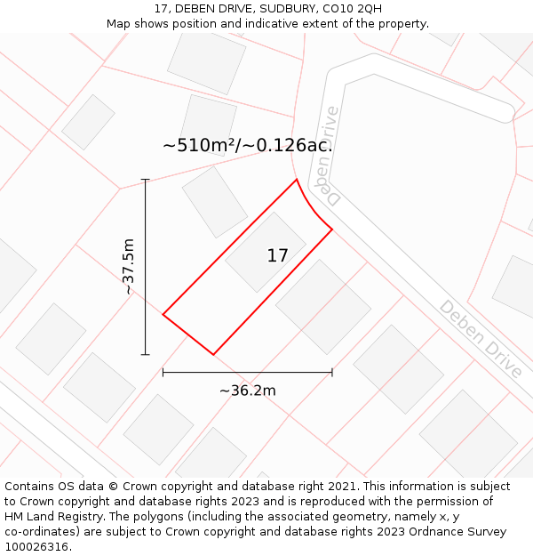 17, DEBEN DRIVE, SUDBURY, CO10 2QH: Plot and title map