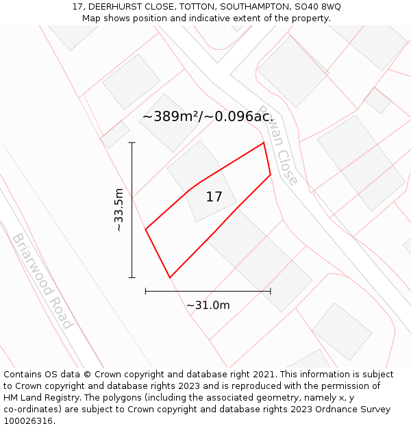 17, DEERHURST CLOSE, TOTTON, SOUTHAMPTON, SO40 8WQ: Plot and title map