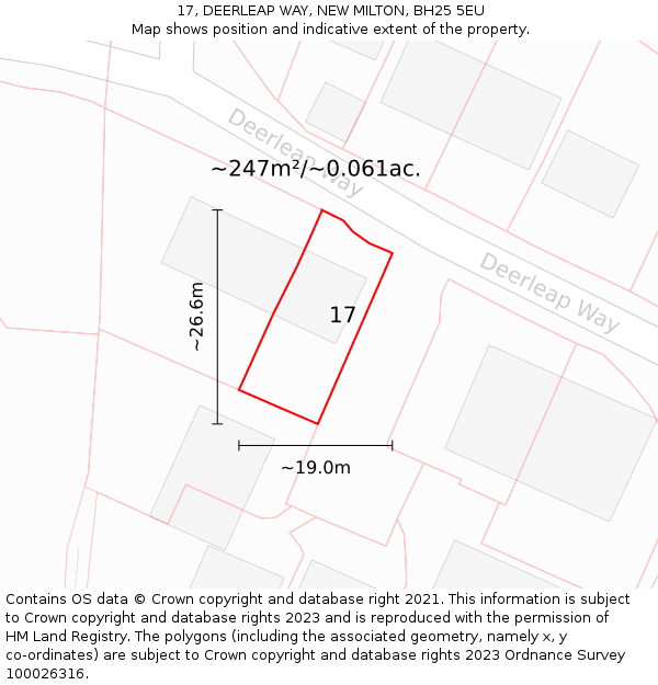 17, DEERLEAP WAY, NEW MILTON, BH25 5EU: Plot and title map