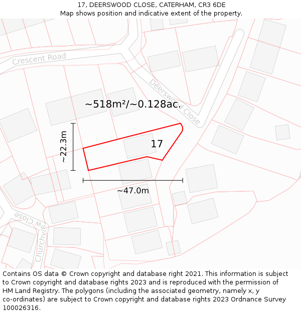 17, DEERSWOOD CLOSE, CATERHAM, CR3 6DE: Plot and title map