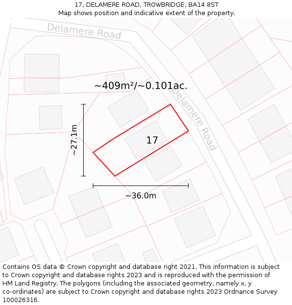 17, DELAMERE ROAD, TROWBRIDGE, BA14 8ST: Plot and title map