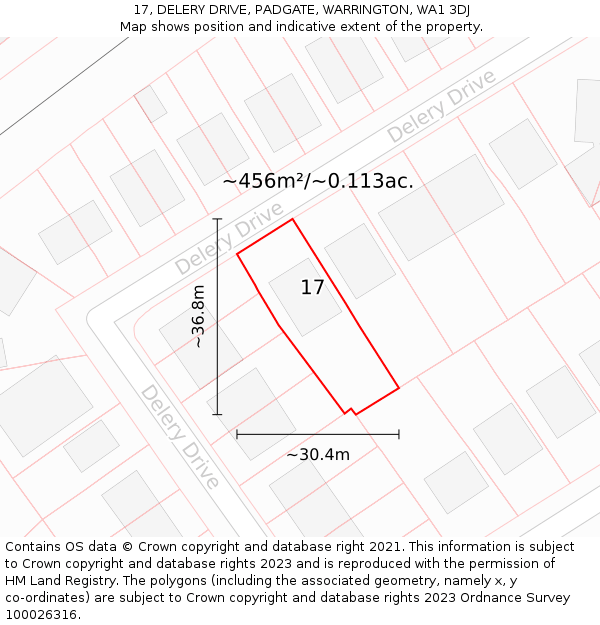 17, DELERY DRIVE, PADGATE, WARRINGTON, WA1 3DJ: Plot and title map