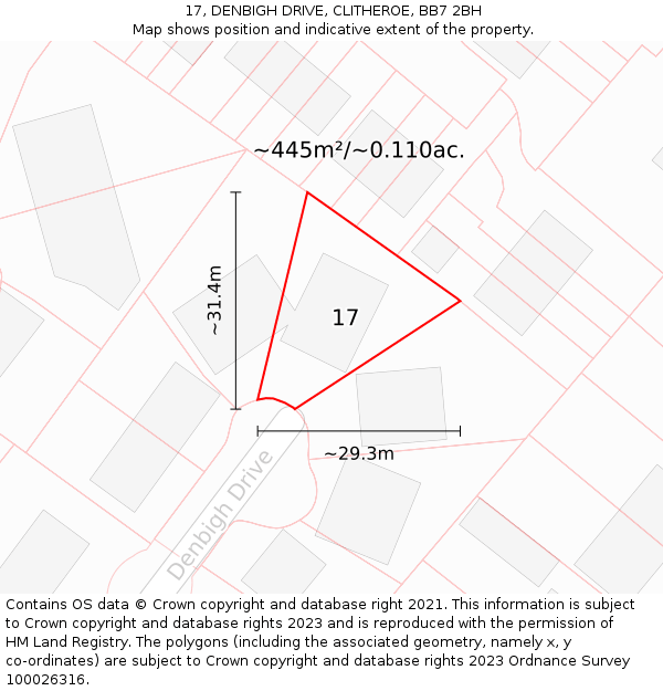 17, DENBIGH DRIVE, CLITHEROE, BB7 2BH: Plot and title map