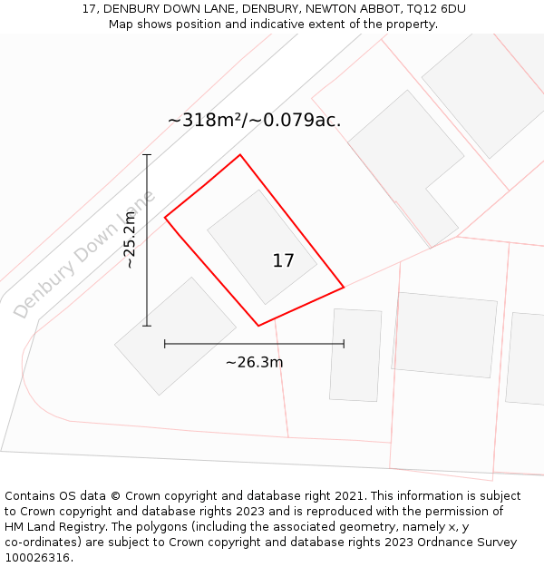 17, DENBURY DOWN LANE, DENBURY, NEWTON ABBOT, TQ12 6DU: Plot and title map