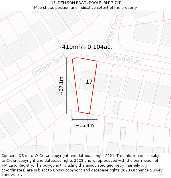 17, DENISON ROAD, POOLE, BH17 7LT: Plot and title map