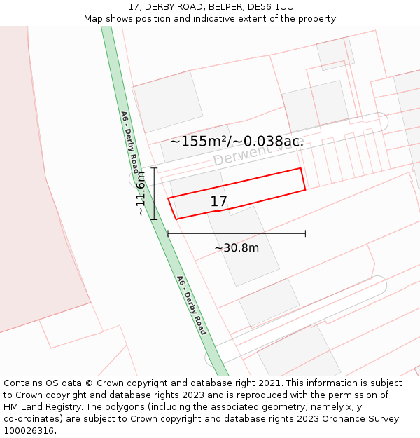 17, DERBY ROAD, BELPER, DE56 1UU: Plot and title map