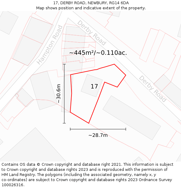 17, DERBY ROAD, NEWBURY, RG14 6DA: Plot and title map