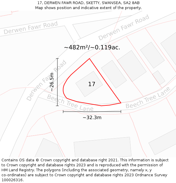 17, DERWEN FAWR ROAD, SKETTY, SWANSEA, SA2 8AB: Plot and title map