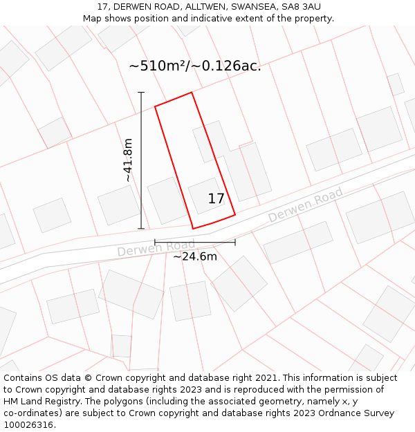 17, DERWEN ROAD, ALLTWEN, SWANSEA, SA8 3AU: Plot and title map