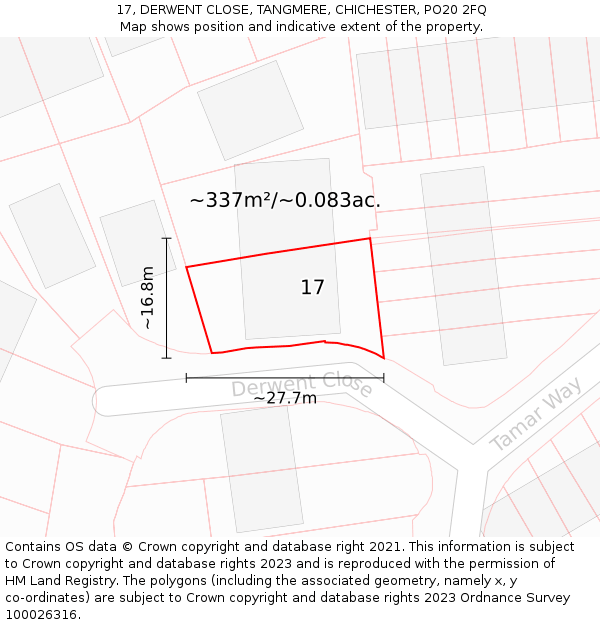 17, DERWENT CLOSE, TANGMERE, CHICHESTER, PO20 2FQ: Plot and title map