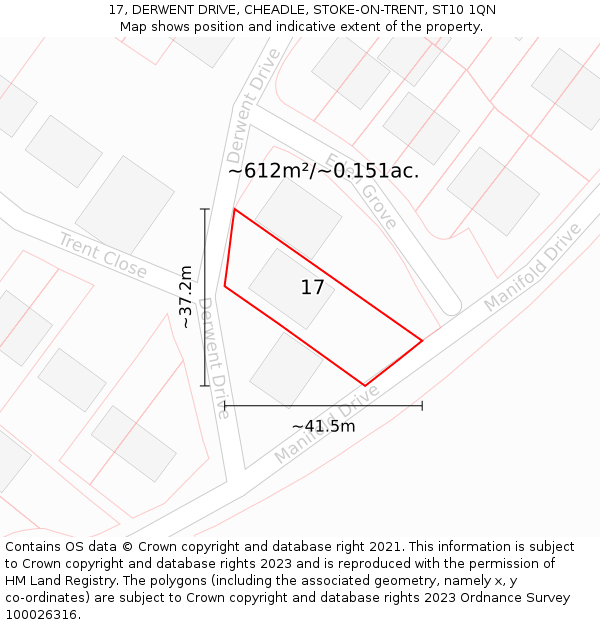 17, DERWENT DRIVE, CHEADLE, STOKE-ON-TRENT, ST10 1QN: Plot and title map