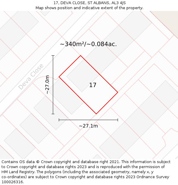 17, DEVA CLOSE, ST ALBANS, AL3 4JS: Plot and title map