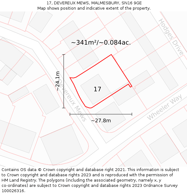 17, DEVEREUX MEWS, MALMESBURY, SN16 9GE: Plot and title map