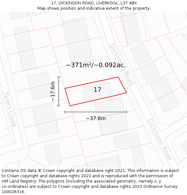 17, DICKINSON ROAD, LIVERPOOL, L37 4BX: Plot and title map