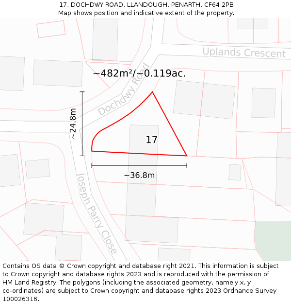 17, DOCHDWY ROAD, LLANDOUGH, PENARTH, CF64 2PB: Plot and title map