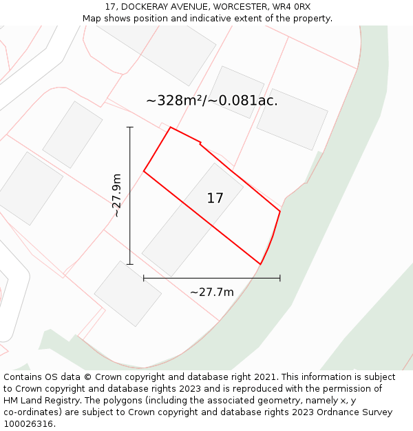 17, DOCKERAY AVENUE, WORCESTER, WR4 0RX: Plot and title map