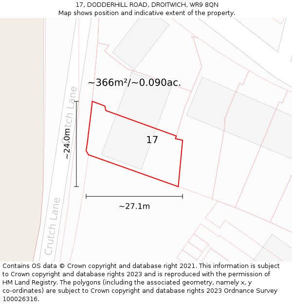 17, DODDERHILL ROAD, DROITWICH, WR9 8QN: Plot and title map