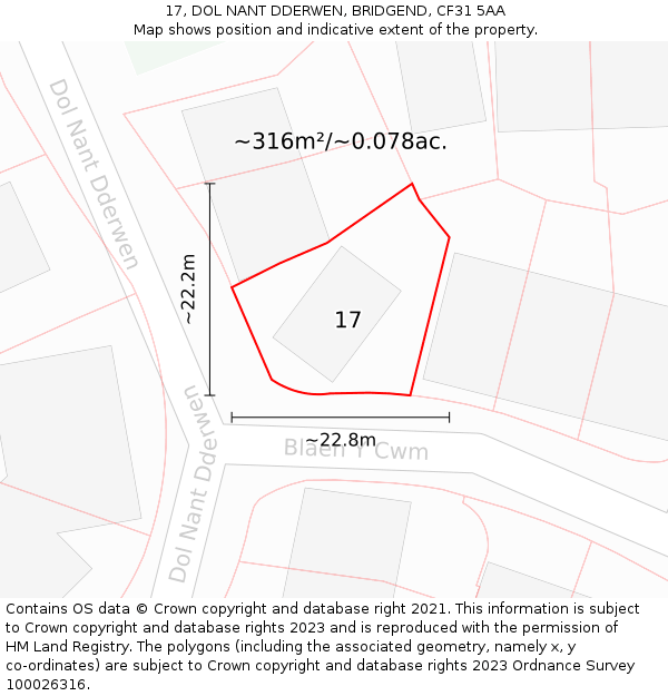 17, DOL NANT DDERWEN, BRIDGEND, CF31 5AA: Plot and title map
