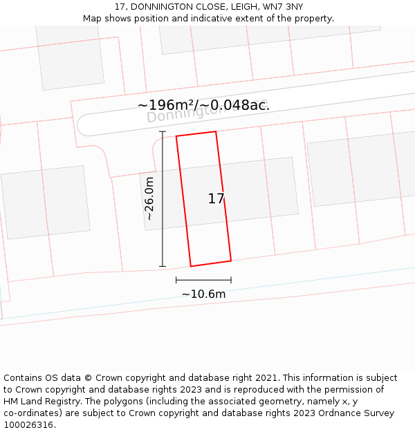 17, DONNINGTON CLOSE, LEIGH, WN7 3NY: Plot and title map