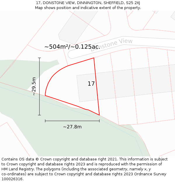 17, DONSTONE VIEW, DINNINGTON, SHEFFIELD, S25 2XJ: Plot and title map