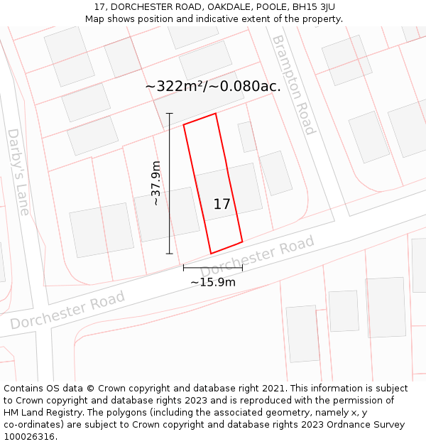 17, DORCHESTER ROAD, OAKDALE, POOLE, BH15 3JU: Plot and title map