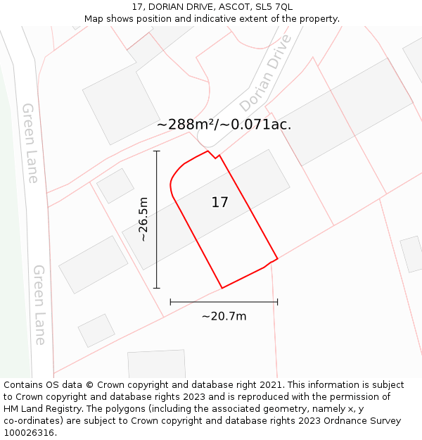 17, DORIAN DRIVE, ASCOT, SL5 7QL: Plot and title map