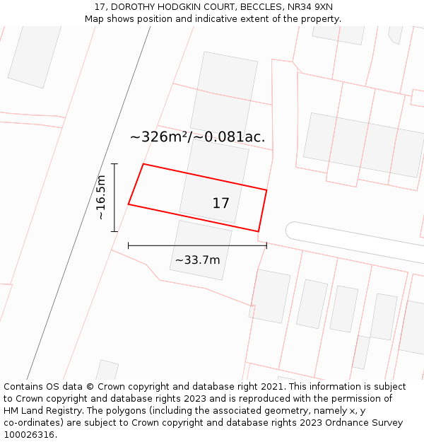 17, DOROTHY HODGKIN COURT, BECCLES, NR34 9XN: Plot and title map