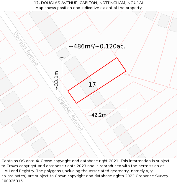 17, DOUGLAS AVENUE, CARLTON, NOTTINGHAM, NG4 1AL: Plot and title map