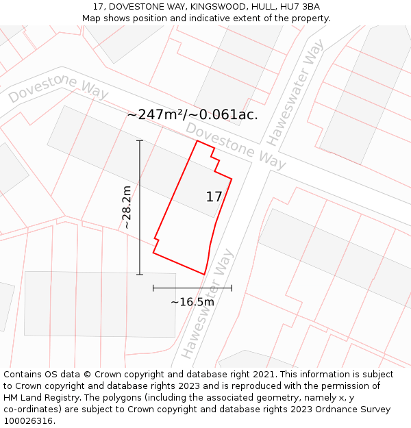 17, DOVESTONE WAY, KINGSWOOD, HULL, HU7 3BA: Plot and title map