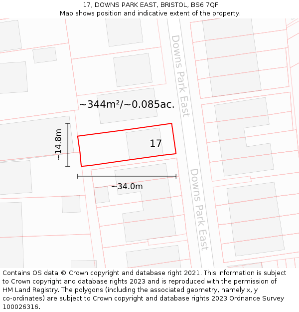 17, DOWNS PARK EAST, BRISTOL, BS6 7QF: Plot and title map