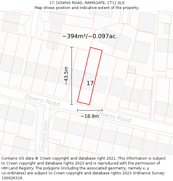 17, DOWNS ROAD, RAMSGATE, CT11 0LS: Plot and title map