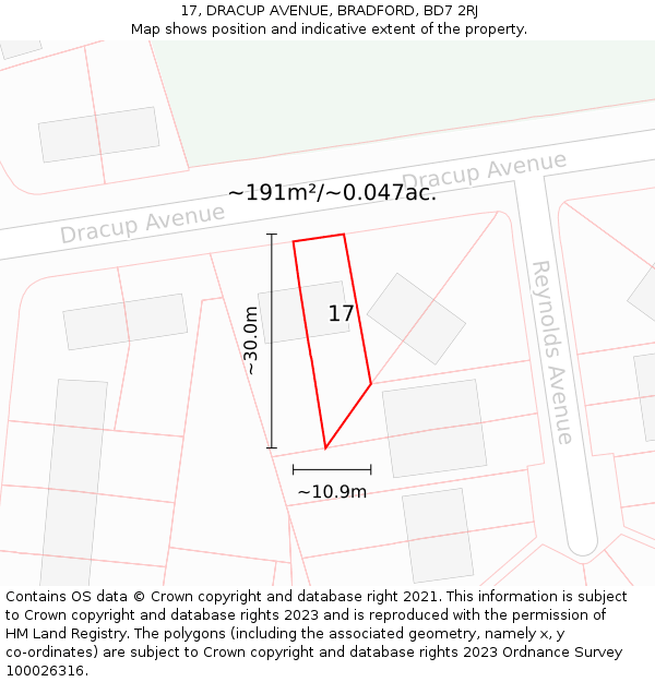 17, DRACUP AVENUE, BRADFORD, BD7 2RJ: Plot and title map