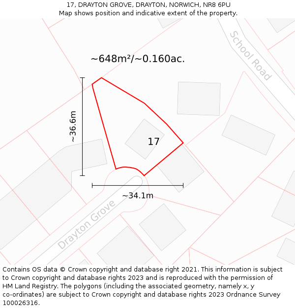 17, DRAYTON GROVE, DRAYTON, NORWICH, NR8 6PU: Plot and title map