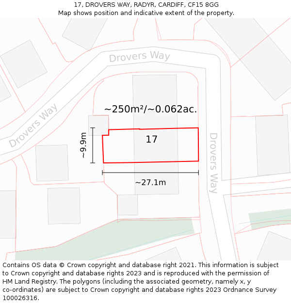 17, DROVERS WAY, RADYR, CARDIFF, CF15 8GG: Plot and title map