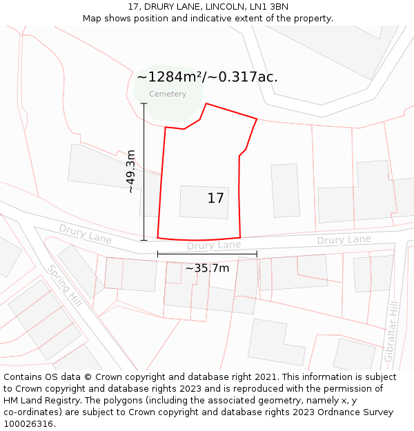 17, DRURY LANE, LINCOLN, LN1 3BN: Plot and title map