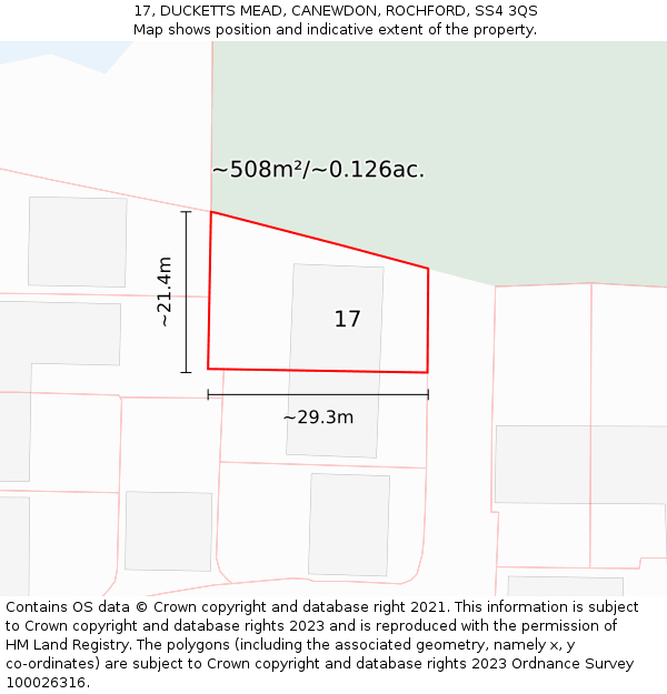 17, DUCKETTS MEAD, CANEWDON, ROCHFORD, SS4 3QS: Plot and title map