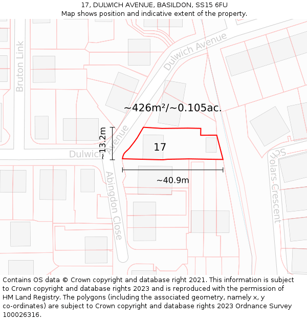 17, DULWICH AVENUE, BASILDON, SS15 6FU: Plot and title map