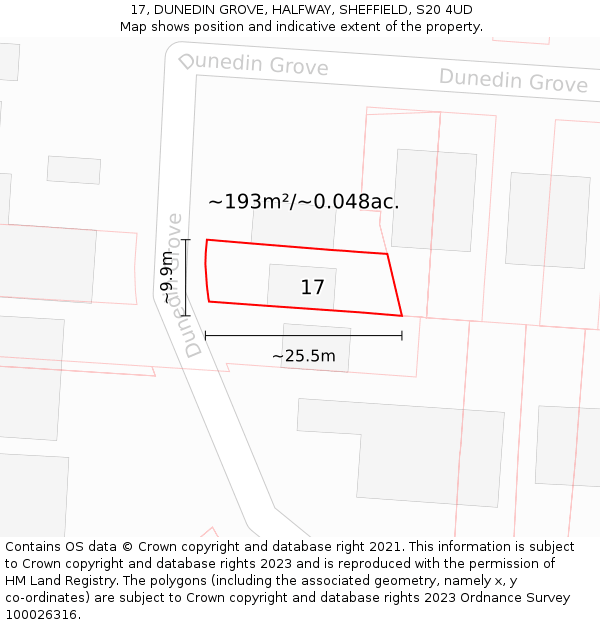 17, DUNEDIN GROVE, HALFWAY, SHEFFIELD, S20 4UD: Plot and title map