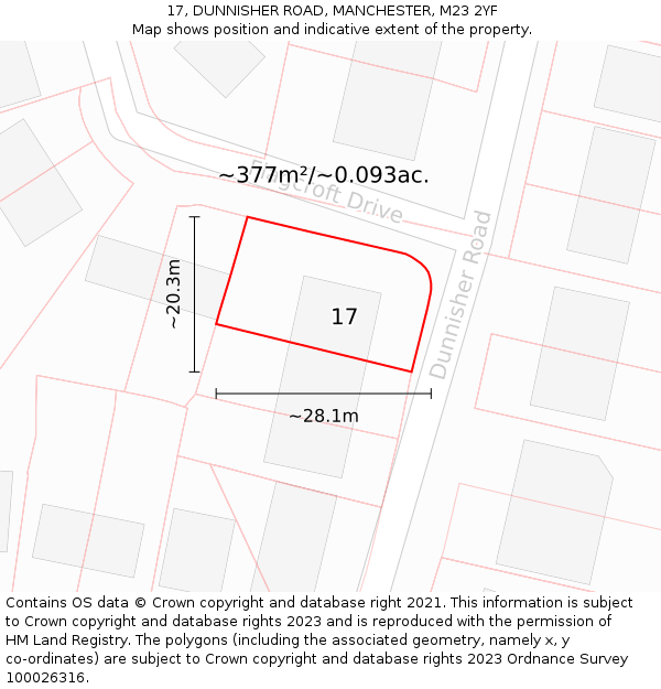 17, DUNNISHER ROAD, MANCHESTER, M23 2YF: Plot and title map